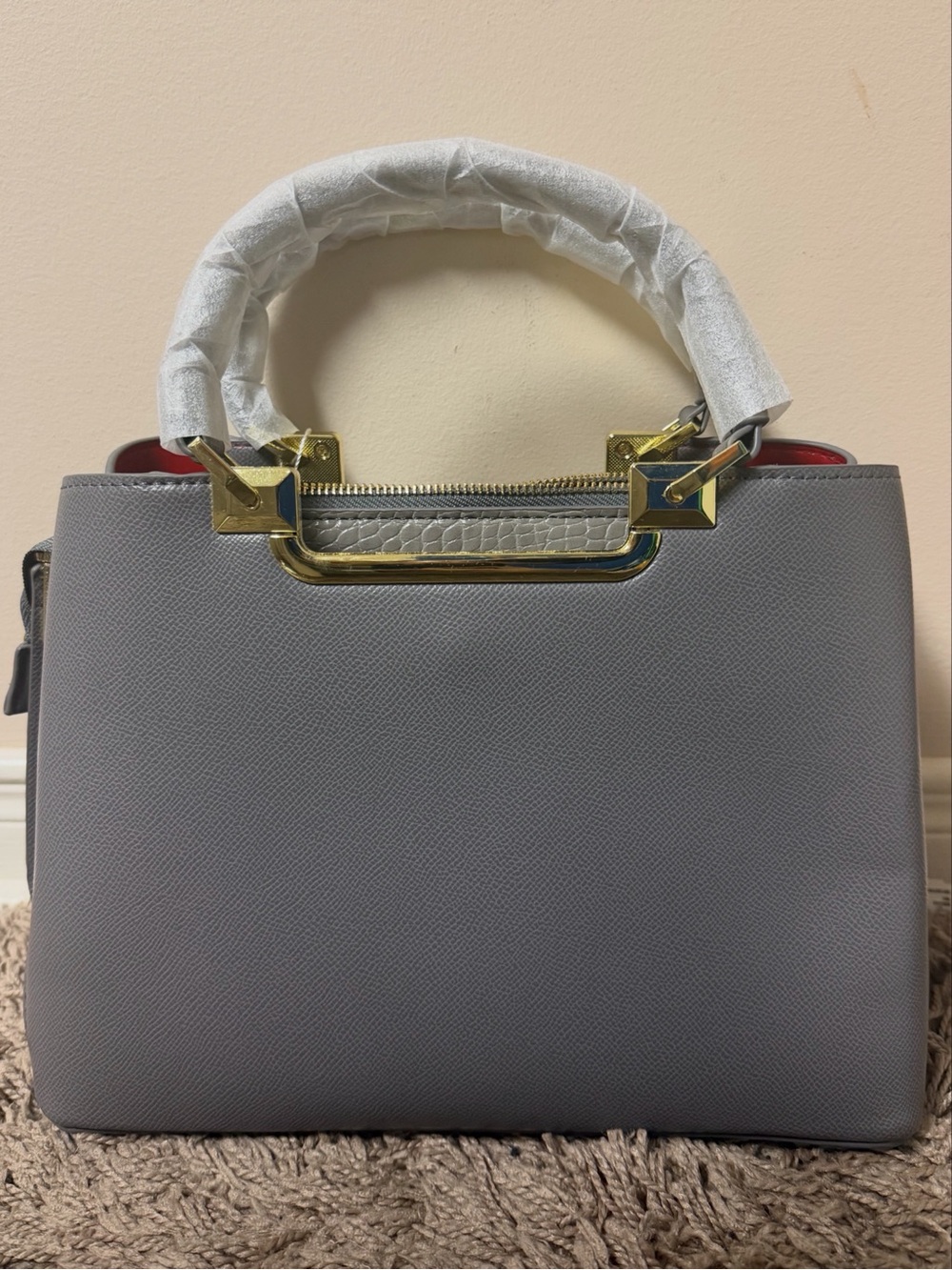 Bag luxe Gray Structured Top-Handle Satchel with Gold Hardware P